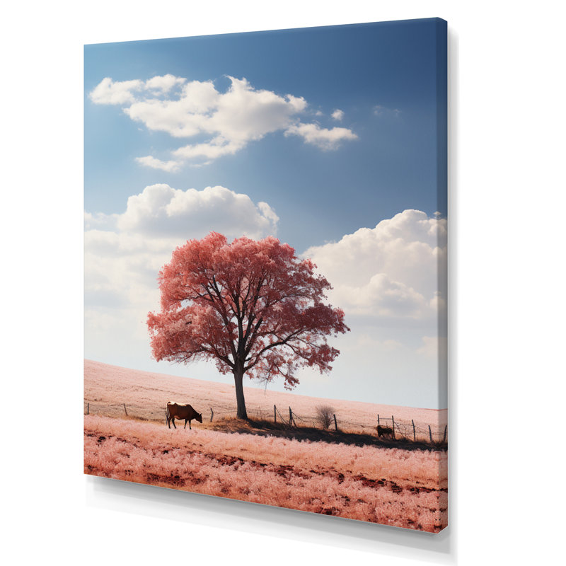 Pink Tree Tranquil Fields - Landscapes Canvas Art Print, Toile tendue, H 32 po x l 24 po x P 1 po
