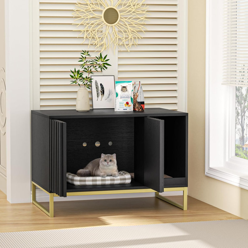 Hollomon Litter Box Enclosure, Black/Gold