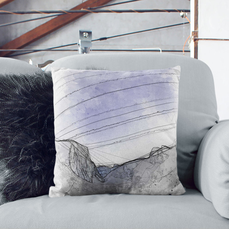 Yosemite Valley at Night in California Sketch Cushion with Filling, 40cm H x 40cm W x 15cm D, Black