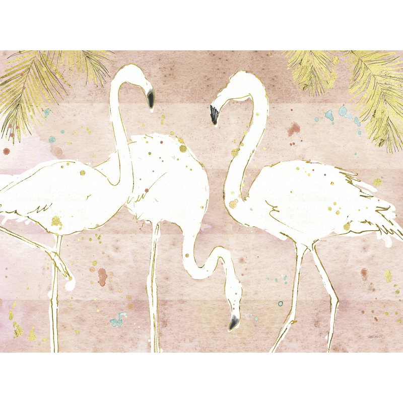 Trio de profils de flamants roses, or, jaune, H 24 po x l 48 po x P 1,5 po