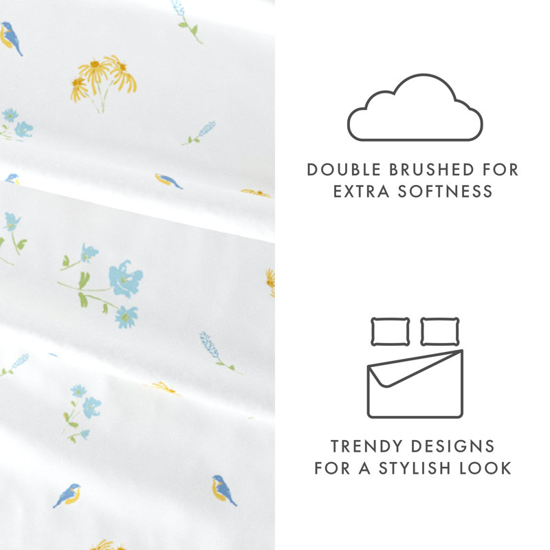 King Blue Floral Microfiber Sheet Set with Pillowcases