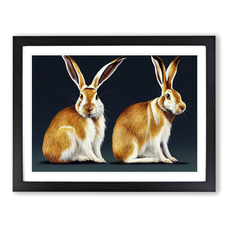 Two Hares - Framed Print, Black, 46cm H x 64cm W x 2cm D