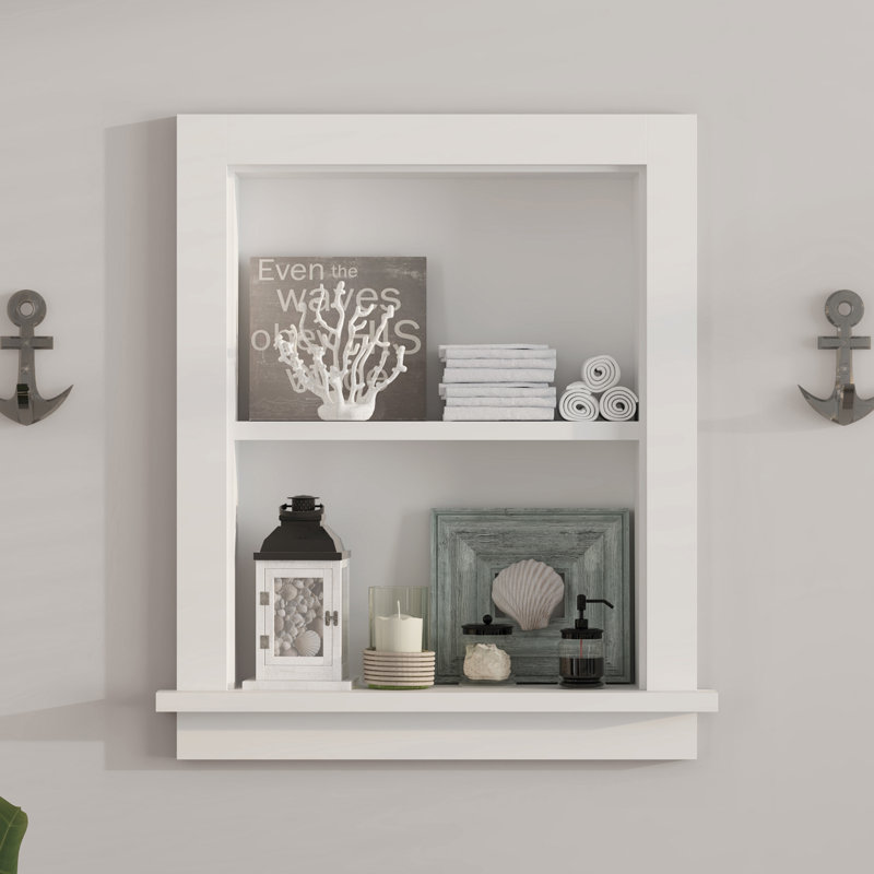 17.5"W X 4"D X 20.3"H Wall Niche Double Shelf Wood Recessed Shower Niche Cabinet Rectangle, White
