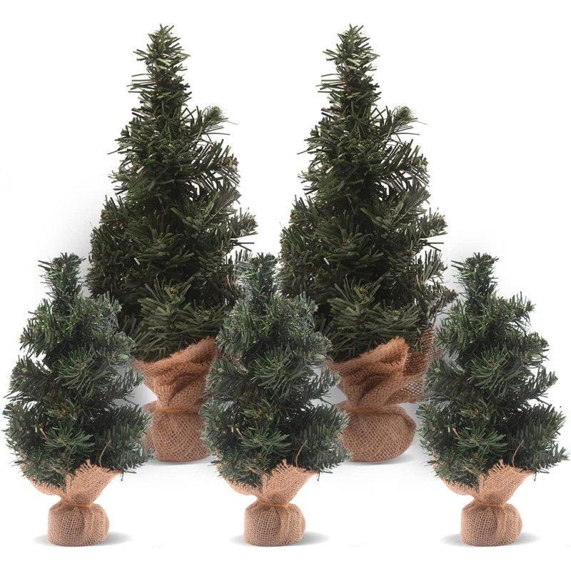 5 pièces, mini arbre de Noël artificiel, arbre de Noël de table avec base en lin, parfait pour les décorations de Noël, la maison, la cuisine (3 pièces 7,87 po et 2 pièces 11,81 po)