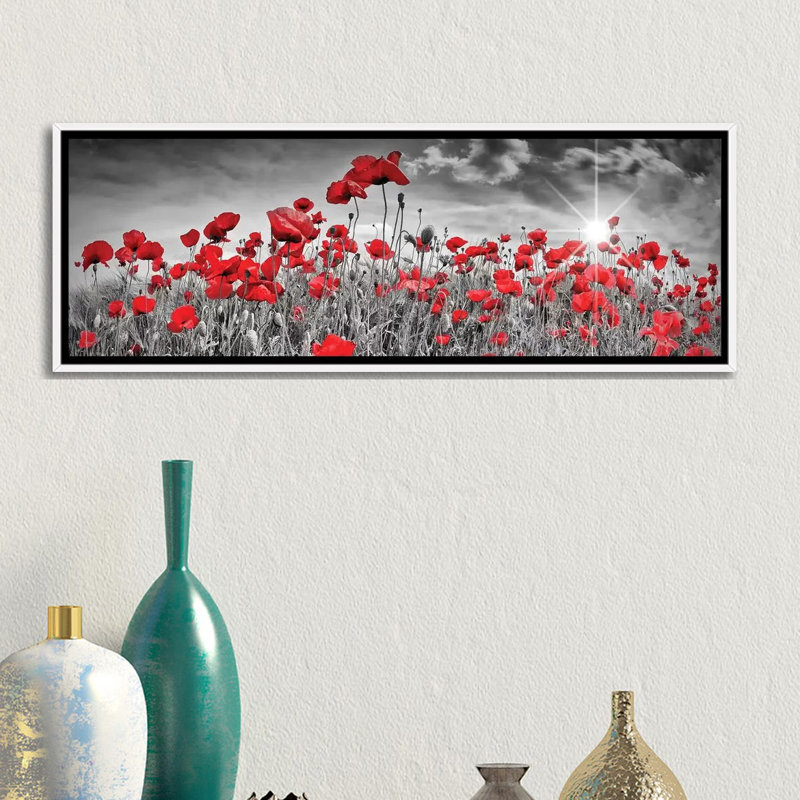 "Champ de coquelicots" par Melanie Viola, reproduction d’art graphique panoramique, H 20 po x l 60 po x P 1,5 po