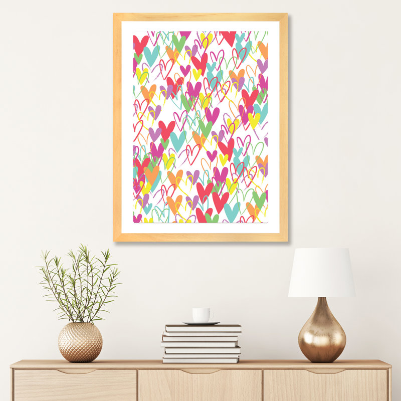 Cœurs par Arrolynn Weiderhold - impression d'art graphique, Blanc, H 32 po x l 24 po x P 1 po, Toile avec cadre en bois beige