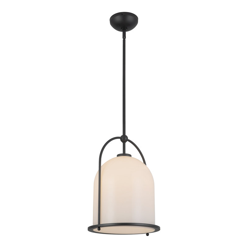 Luminaire suspendu noir 17 po avec verre opale, Noir / verre opale