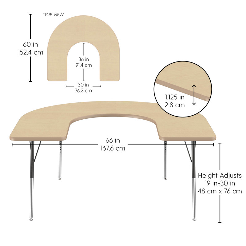 Table d'activité avec pieds réglables La Madera, Bois gris / argent, Roulement pivotant standard, Argent
