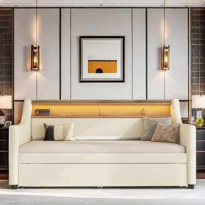 Prina Upholstered Daybed with Trundle, Charging Station and LED Lights -  Orren Ellis, DC35D33419BA4938BE4E9B12A6DC339A