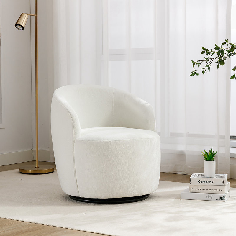 Luxurious Chenille Fabric Swivel Accent Armchair Barrel Chair For Ultimate Comfort And Versatile Indoor Use, Ivory Chenille