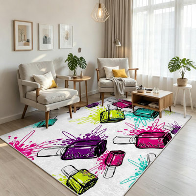Clear Machine Washable,with Violet Aqua Magenta Lemon Nail Indoor Area Rug