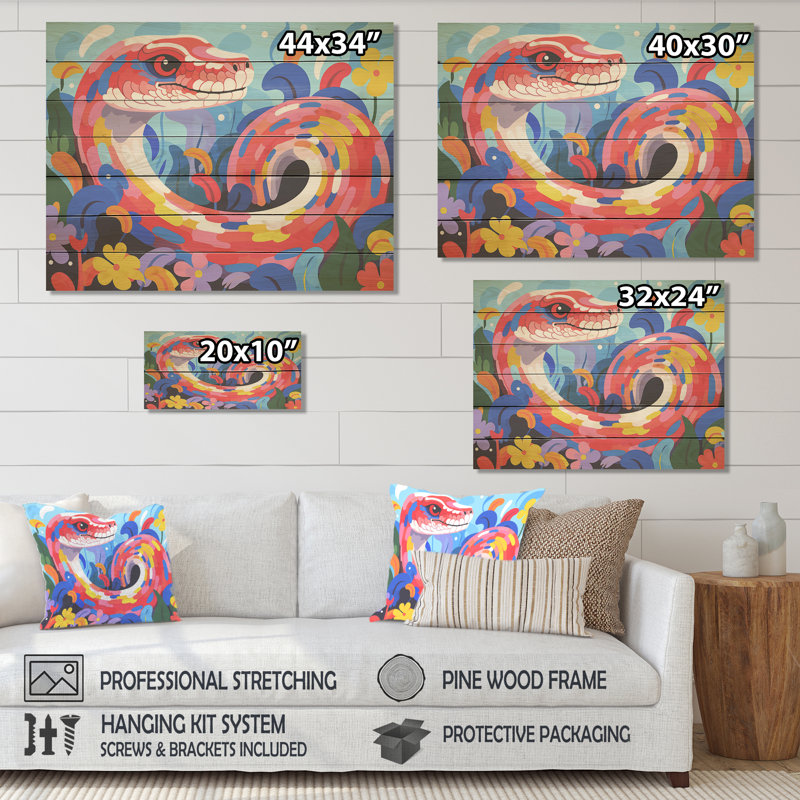 Popart Snakes Grace - Animal serpent sur bois, H 24 po x l 32 po x P 0,78 po
