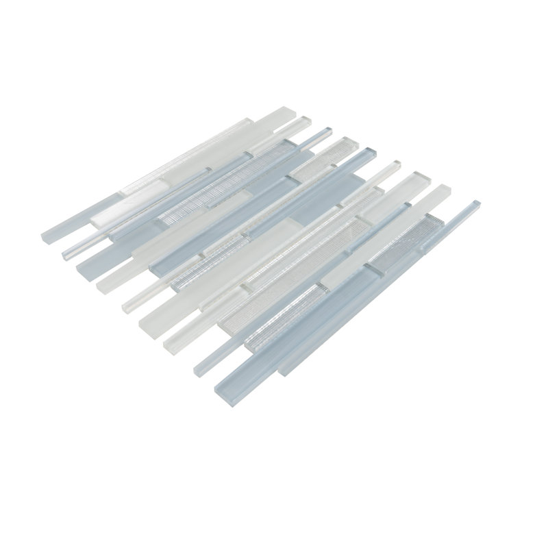 11.8" x 12.2" Glass Mosaic Tile, White/Blue/Silver