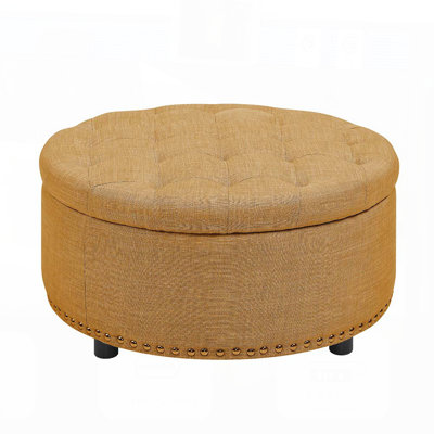 Tufted Storage Ottoman with Nailhead Trim, Durable Linen Upholstery, and Versatile Use for Living Rooms, Bedrooms, or Nurseries