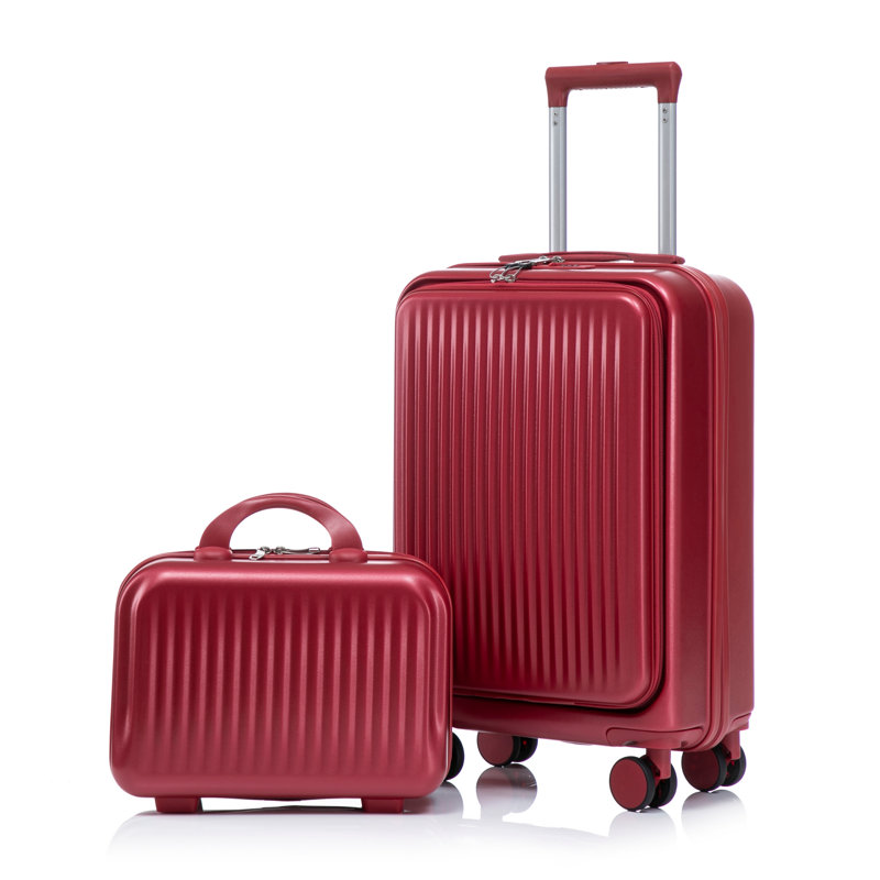 14 po / 20 po 2 pièces / ensemble dans un bagage à roulettes en ABS, avec serrure à combinaison et ouverture avant, étui à cosmétiques de 14 po (rouge)