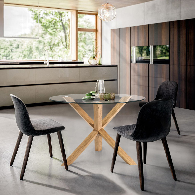 Barnett Round Glass Top Dining Table, Natural, 37.4" W x 37.4" L