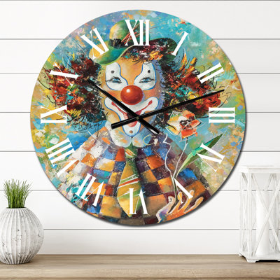 Colorful Clown with A Flowers - Children'S Art Wall Clock