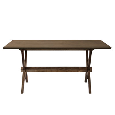 63" Double V Style Walnut Dining Table With Engineered Wood Surface, Solid Rubberwood Legs, For Family Meals 63 - Inch Rectangular Top, Base, Seats 6