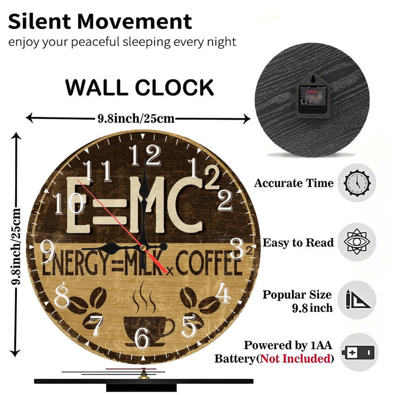 Horloge murale en bois 10 po, mouvement silencieux, à piles (piles AA non incluses), décor artistique, parfait pour les décorations