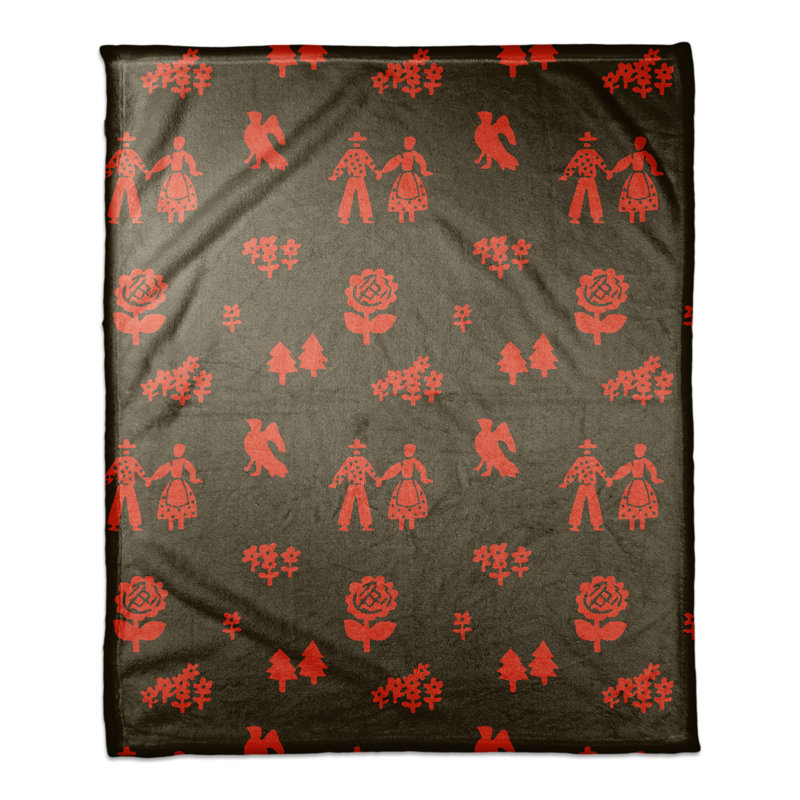  Jeté Folk Forest, Noir / rouge