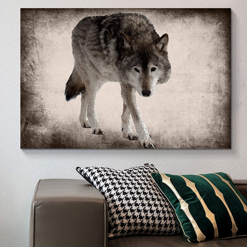 Animals " Hunting Wolf Portrait ", 12" H x 18" W x 1.5" D