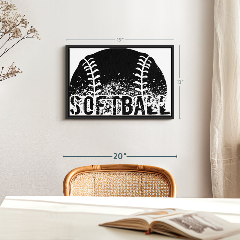 Impression sur toile noire Softball, H 13 po x l 19 po