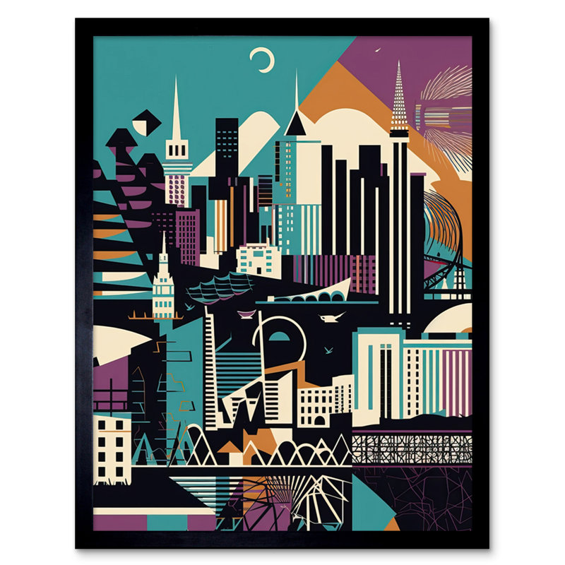 Priode Dundee City Modern Abstract Geometric Cityscape - Single Picture Frame Print