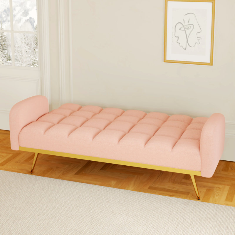 Canapé-lit capitonné avec 2 coussins décoratifs Cleaster, Tissu rose