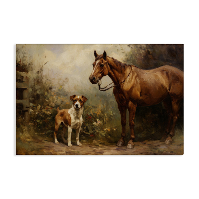 Cheval et chien dans la nature, art mural par Petal Prints Design, H 30 po x l 20 po