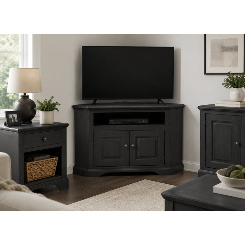 Meuble télé de coin en bois massif pour téléviseur de 40 po ou moins Boltongate, Gris européen