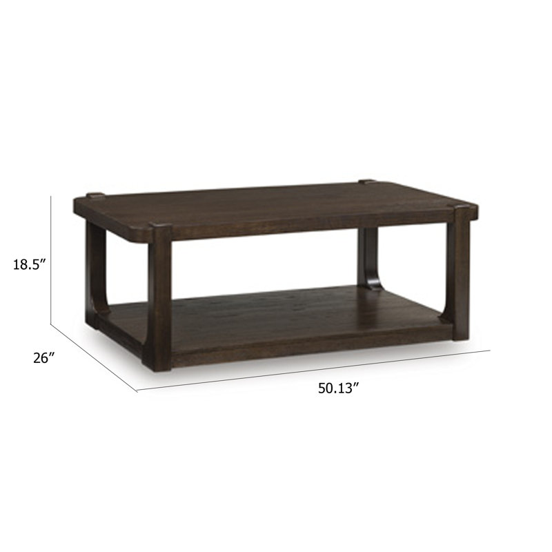 Table basse Kemu, plateau rectangulaire de 50 pouces de haut avec tablette inférieure, brun foncé