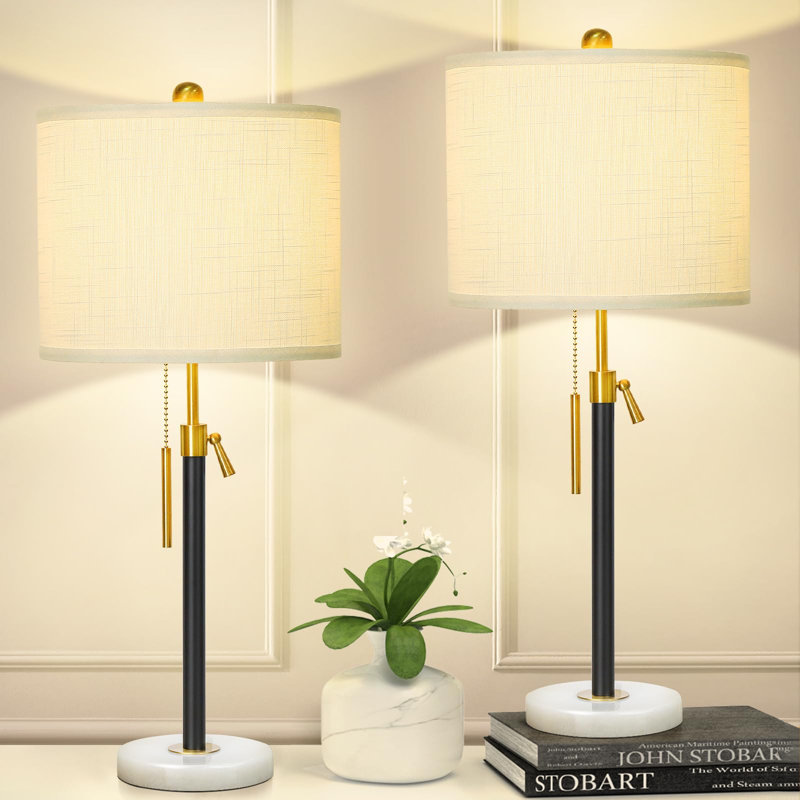 Ensemble de 2 lampes de table réglables à hauteur réglable, 3 ampoules à DEL à intensité variable, avec abat-jour en tissu