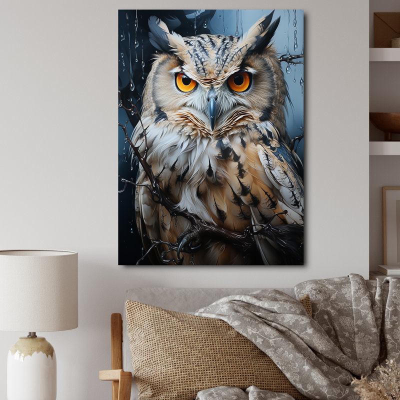 «Grey Owl Nights Watch I», art mural hibou, H 32 po x l 16 po x P 1 po, Toile tendue