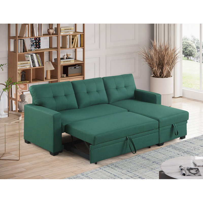 Convertible Upholstered Sectional Sofa With Pull-Out Chaise, Vert
