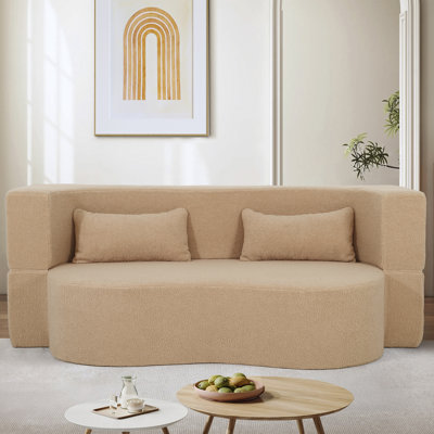 Velano Compact Ribbed Futon Sofa Bed With Pillows In Soft Teddy Fabric by Wade Logan