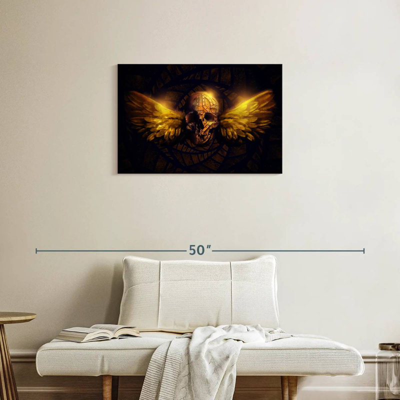 Hitzel Winged Human Skull, 20" H x 30" W