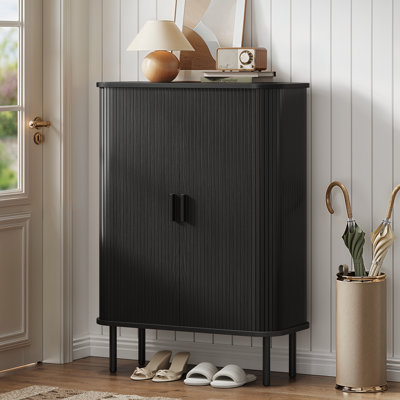 Armoire à chaussures à 6 niveaux avec porte coulissante et tablettes réglables pour le vestibule, le couloir et le salon