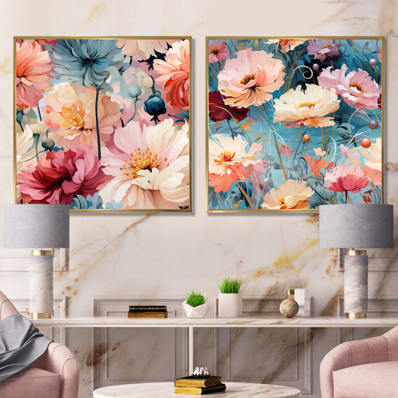 Lisieux - ensemble de 2 reproductions d'art sur toile florales, Encadrement doré, H 16 po x l 33 po x P 1 po