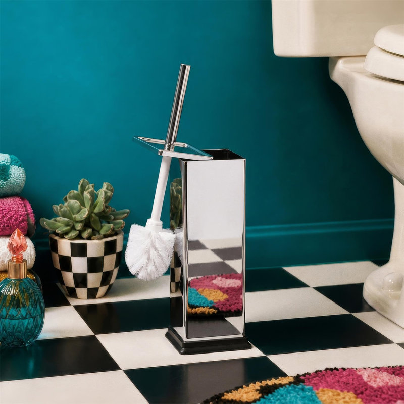 Harbour Housewares Square Toilet Brush and Holder, Chrome