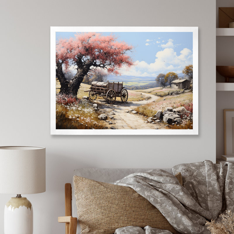 Breloque rétro rose vieux chariot, Cadre photo blanc, H 16 po x l 32 po x P 1 po
