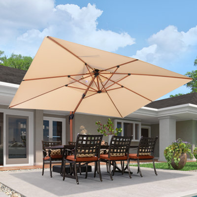 Parasol rectangulaire à double plateau en bois 156 po x 120 po avec base en tôle d'acier, beige