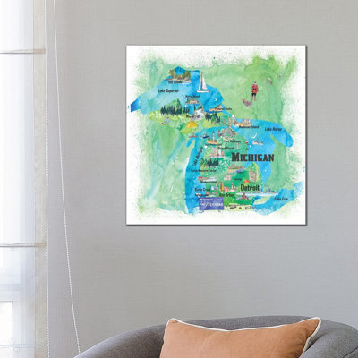 USA, Michigan Illustrated Travel Poster 1 Piece Wrapped Canvas Wall Art