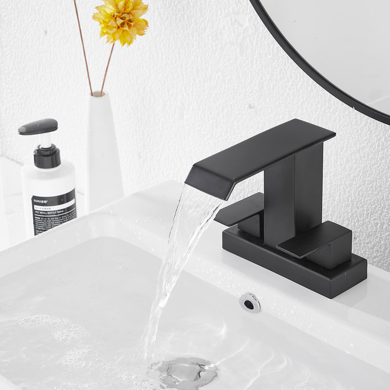 Robinet pour salle de bain à 2 poignées avec ensemble de bonde centrales, Noir mat