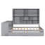 Lit de jour double en bois avec trois tiroirs, bureau, tablettes et lumières, gris-1586901555