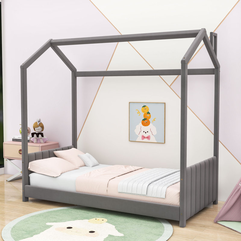 Lit en bois Molucca, gris, Simple