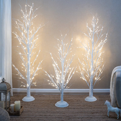 Aaliyah Set of 3 Pre-Lit LED White Birch Christmas Trees, 4 ft, 5 ft and 6 ft, with Remote Control