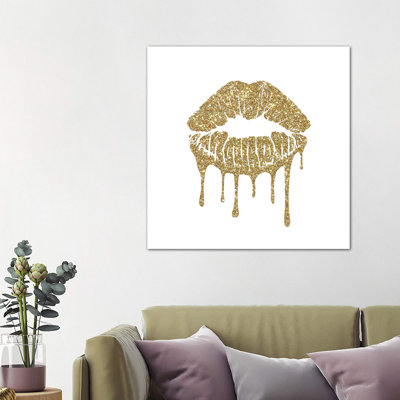 Gold Kiss Mark Drips, Square by Amanda Greenwood - Wrapped Canvas Print
