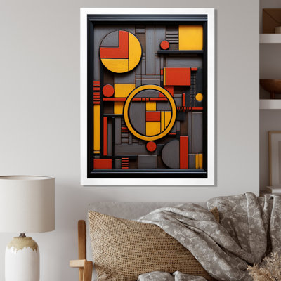 Rétro géométrie en jaune et rouge I - impression sur toile géométrique moderne