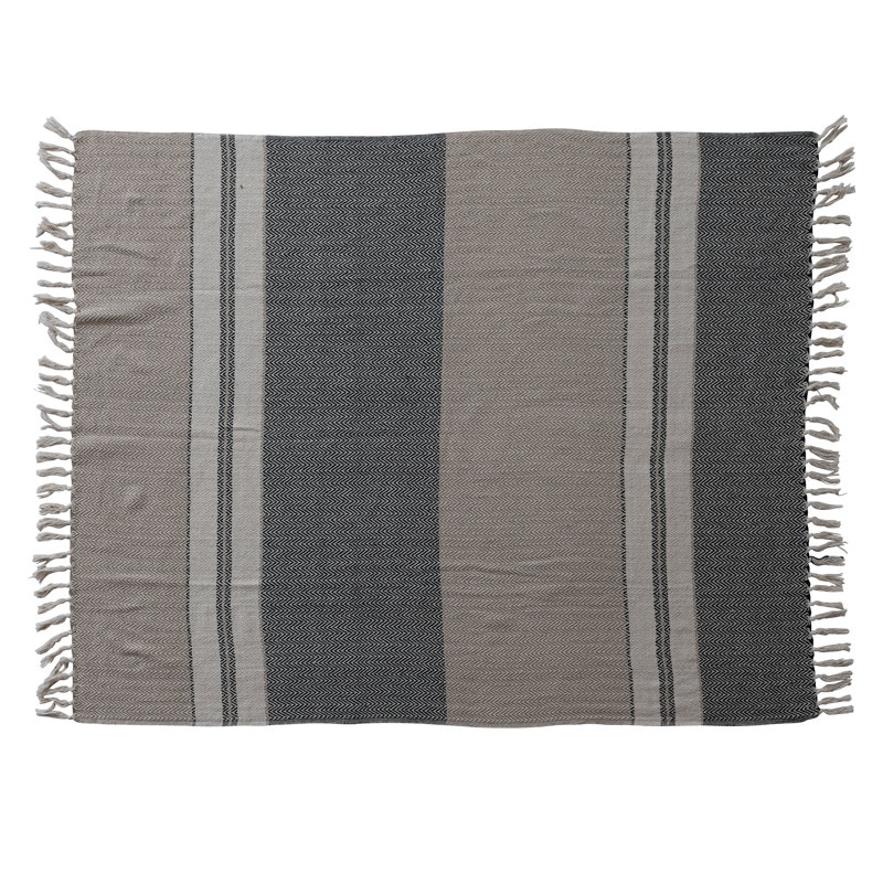 Woven Cotton Striped Throw With Fringe