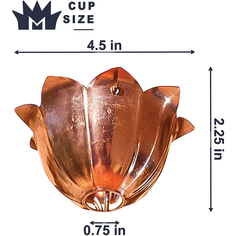 Pure Copper Lotus Flower Rain Chain with Large Cups, 8.5 Feet